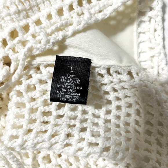 Say What? Women’s Ivory Large Crochet Knit Crop Top Sleeveless Drawstring EUC - Picture 6 of 7